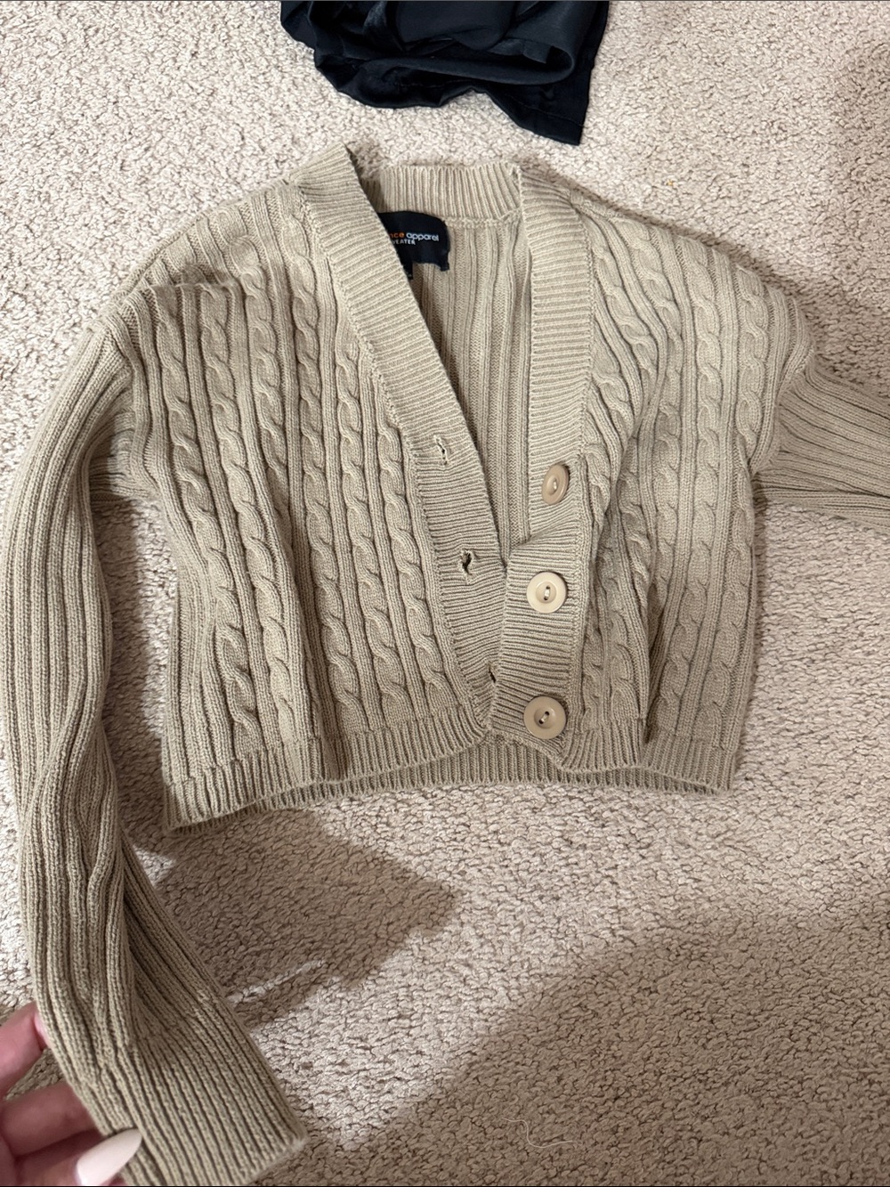 Cable Knit Cropped Cardigan Sweater - Beige